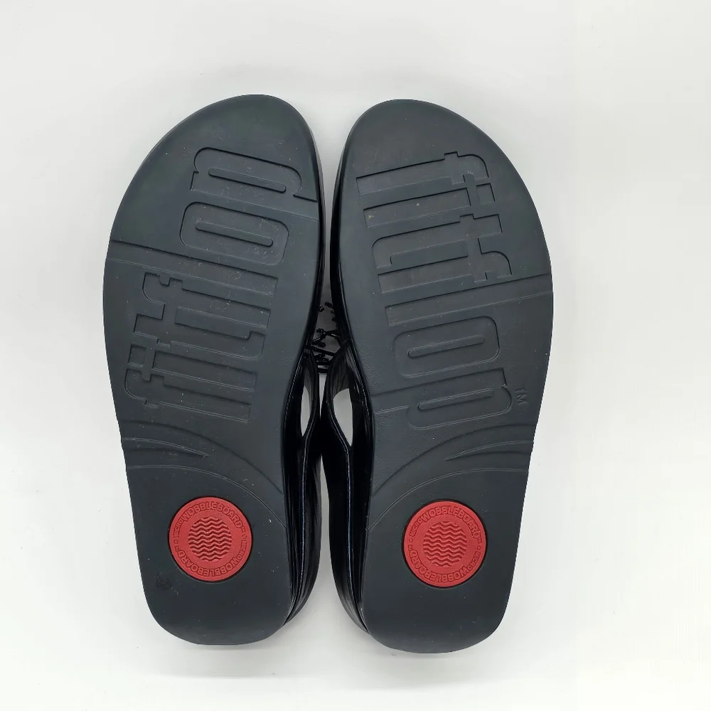 FitFlop Cha Cha Rumba Sandals Sz 8 Blue Leather Beaded Fringe Thong Platform - Picture 13 of 14